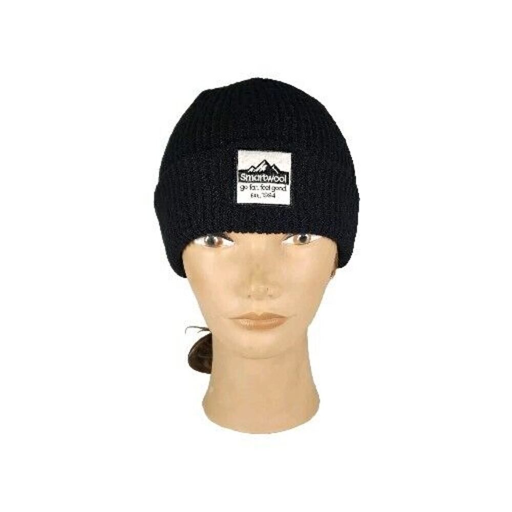 Smartwool Unisex One Size Black Merino Wool Ribbed Knit Cuffed Beanie Hat